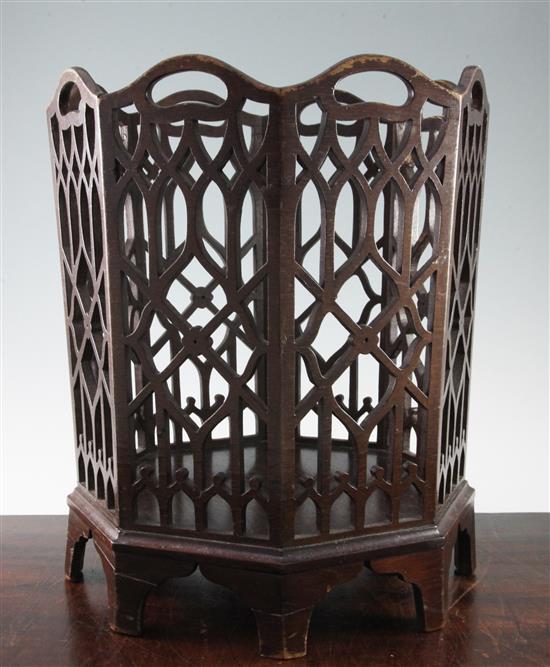 A George III style mahogany fretwork waste paper basket, Diam.1ft 2in. H.1ft 5in.